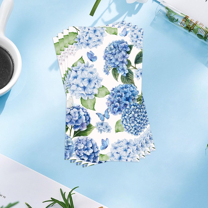 100 Pcs Hydrangea Floral Napkins, Happy Spring Disposable Paper Napkins,