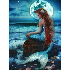 KZKZXA Diamond Painting Full Round Diamond Covered Digital Crystal Mermaid on The Sea Paintings Glorious Wall Art and Unique Holiday Gifts Room Decor 12x16 inch