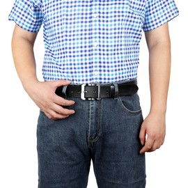 JingHao Men's Belt, Large Size, Genuine Leather, Casual Jeans Belt, Business Gentleman's Belt, Work Belt, Brown & Black, Regular and Large Size, 41.3 - 63.0 inches (105 - 160 cm), black 5