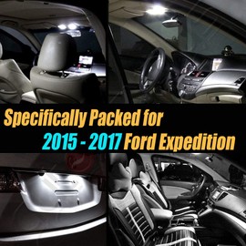 8Pcs Super White 6000k Car Interior LED Light Kit Pack Compatible with 2015-2017 Ford Expedition
