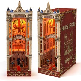 DIY Book Nook Kit with LED Light,Book Nook Miniature Kit for Bookshelf Insert Decor Crafts,3D Wooden Puzzle Bookend Bookshelf for Teens and Adults