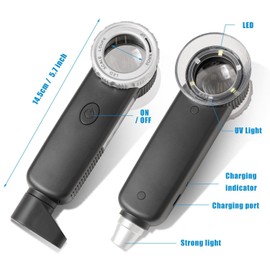 30X Jewelry Loupe with 7 Light, USB Rechargeable Foldable Handheld Magnifying Glass with Jade Appraisal Flashlight for Jewelry Appraisal, Coins, Gemstones