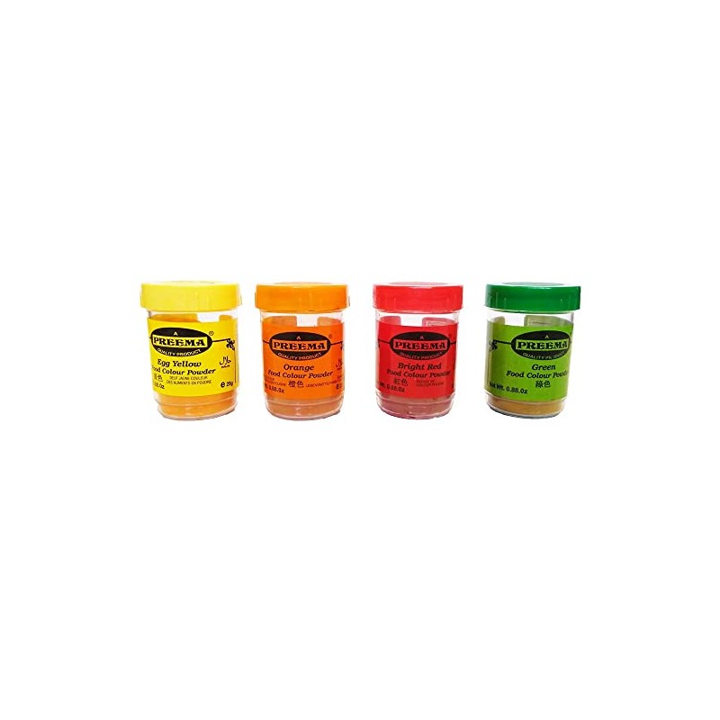 4 x 25g Food Colour Powder Red Yellow Orange Green