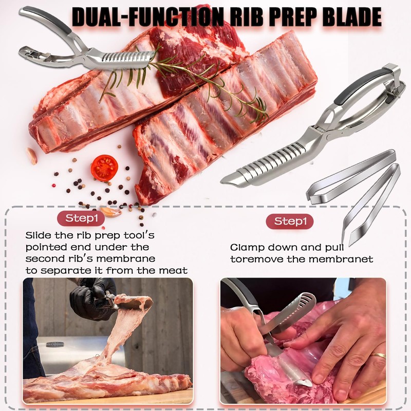 2Pcs Rib Membrane Removal Tools, Rib Prep Tool, Stainless Steel