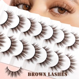 7 Paare 3D Brown Falsche Wimpern Katzenauge, Flauschiges Volumen Curly Cat-Eye Künstliche Wimpern Natürlich Look, Wiederverwendbar Handgemacht Faux Mink Make-up-Wimpern(B-H7)