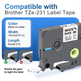PROFICETIK TZe-231 Compatible with Brother P-touch Tapes, 12 mm, White Label Tape Compatible with P Touch Tapes as Replacement for Brother Labelling Device PT-H100R PT-H107B H100lb PT-1000 PT-1010