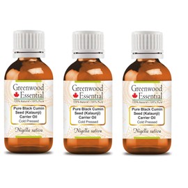 Greenwood Essential Naturreine Schwarz Kreuzkümmel Samen (Kalaunji) Träger Öl (Nigella sativa) Naturreine Therapeutische Qualität kaltgepresst (Pack of Three) 100ml X 3 (10 oz)
