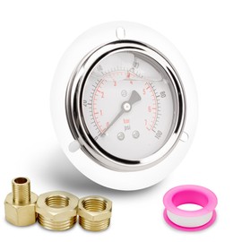 Innfeeltech 1-Pcs 60 mm Flange Panel Mounting Pressure Gauge BSP 1/4 Inch 0-7 Bar 0 ~ 100 Psi with 2 Pieces Socket 1/4 Inch to 3/8 Inch, 1/4 Inch to 1/2 Inch and 1 Piece Hex Nipple Reducing 1/4 Inch