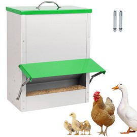 Chicken Trough Feeder, Automatic Large Outdoor Duck Feeder, Large Capacity 25 Lbs Chicken Feeder with Lid No Waste Poultry Feeder Rainproof Preventing Small Animals Suitable for Chickens Ducks Turkeys