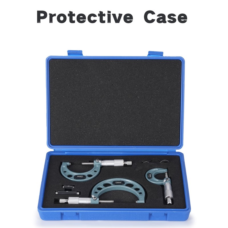 REXBETI 3Pcs Outside Micrometer Set, 0-3" Machinist Micrometer, Ultra-Precision Carbide