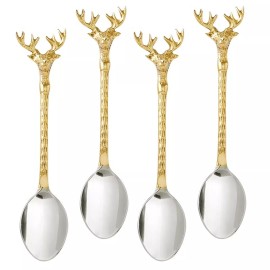 Santa Barbara Design Studio Charcuterie or Dessert Spoons, Holiday Stag Design, Set of 4, 5.25" Length