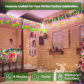 XIKENGSHQ 612 LED 60FT Icicle Christmas Lights - 136 Drops Waterproof 12 Modes Memory Timer, Outdoor Hanging Roof Lights for Eaves Gutter Xmas Tree Holiday Decorations Multicolor