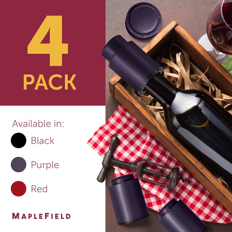 Purple Vacuum Wine Preserver - Leak-Proof Pump & 4 Resealable