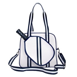 SPELIKO Neoprene Pickleball Bag, Large Pickleball Racket Bags for Men and Women, Pickleball Shoulder Bag Striped White