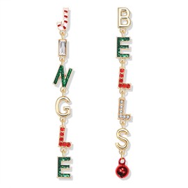 ANGLESJELL Christmas Earrings for Women Holiday Rhinestone Reindeer Dangle Earrings Xmas Jingle Bells Beaded Earrings Christmas Festive Party Jewelry Gifts, Zinc, crystal