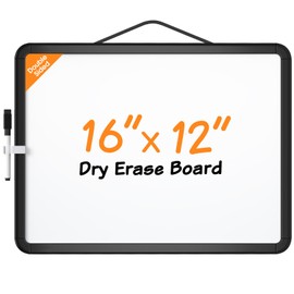 MaxGear Small White Board for Wall, 16"x 12" Double-Sided Magnetic Hanging Dry Erase Board with a Black Marker, Portable Whiteboard for Planning, Drawing, Memo, to Do List, Black Frame