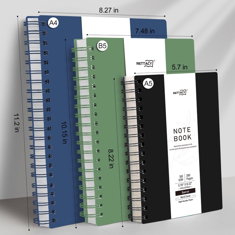 RETTACY A5 Dotted Notebook, Bullet Dot Grid Journal, Wirebound Spiral