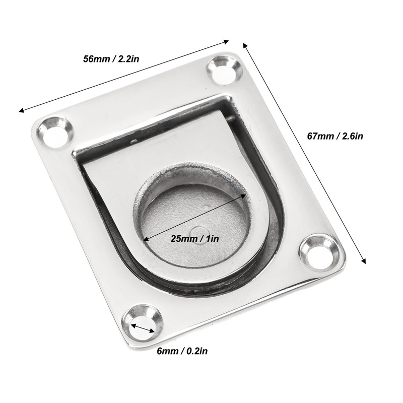 Hatch Pull Handle Stainless Steel 67mm X 56mm Flush Lifting