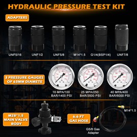 PumpShark Hydraulic Accumulator Nitrogen Charging System Kit, 100/250/400Bar Nitrogen Pressure Test Kit with 3 Pressure Gauge 7 Couplings 1 Gas Hose Test System for Construction Machinery Excavator