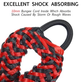 Geelu 2FT Bungee Dock Line Boat Accessories 2pcs Fender Lines with 316 Stainless Clip for Boat Bumper/Boat Fender for Mooring for Jet Ski, Seadoo, Yamaha (Red+Black, 2Feet)