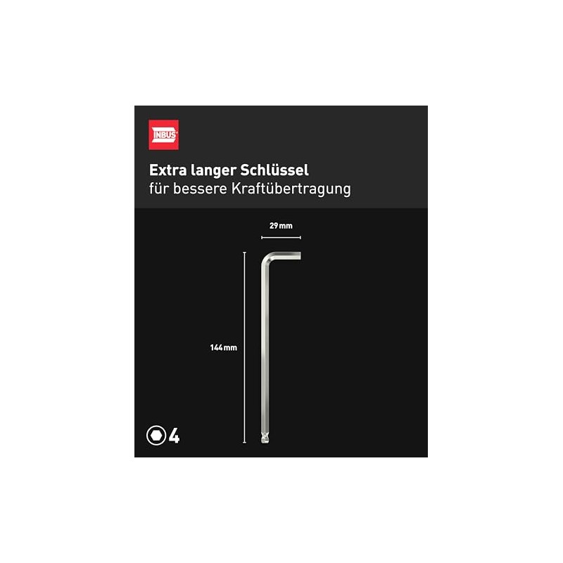 INBUS 72403 Allen Key (Extra Long) 4 mm, with Ball