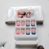 24 Pcs Pink Blue French Press on Nails Short Square,ZIFANHU