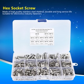 260 Pieces Flat Screw Set M4/M5/M6 Hex Socket Screw, 304 Stainless Steel Hex Socket Countersunk Head Screw for Electronics Industry