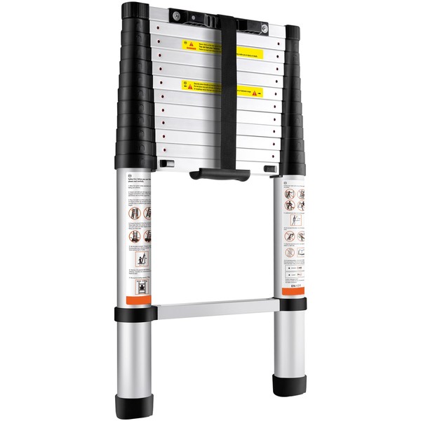 Happybuy Telescoping Ladder, 12.5 FT Aluminum Extension Ladder, 375 LBS