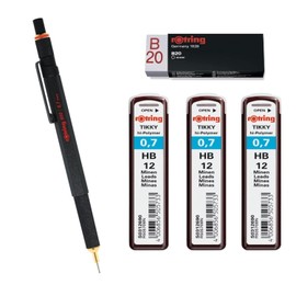 rOtring Mechanical Pencil 800 0.7mm 1904446 - Black | 3 x Tikky Leads HB - 0.7mm | Eraser B20