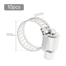 ChgImposs Hose Clamp, Hose Clamps Stainless Steel with Worm Gear, Adjustable 2/5" to 3/5"(10-16mm) Fuel Line Clamp for Plumbing, Automotive, Tube and Garden (Pack of 10) (2/5" to 3/5")