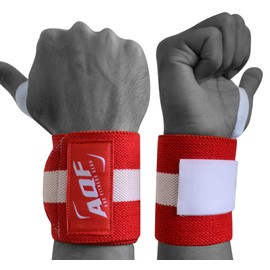 AQF Power Weight Lifting Wrist Wraps Supports Gym Training Fist Straps - Sold as Pair & One Size Fits All (Red)