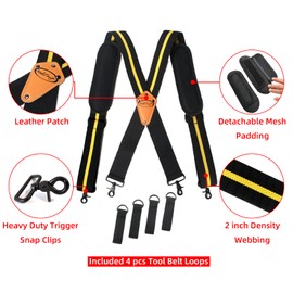 MELOTOUGH Tool Belt Suspenders Tool Harness for Heavy Duty Work Movable shoulder Pads, Quick lobster clasp (Yellow Strip)
