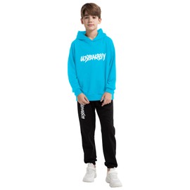 amropi Boy's Sports Tracksuit Pullover Hoodie Jogging Pants Set 2 Pieces Sweatsuit Sky Blue, 13-14 Years