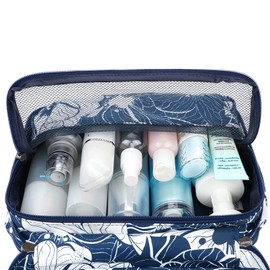 Narwey Hanging Travel Toiletry Bag Cosmetic Make up Organizer for Women and Girls Waterproof (Blue Lotus)