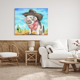 Stupell Industries Funny Wild West Fashion Baby Pig Blue Watercolor Painting Canvas Wall Art, 36 x 48, Multi-Color