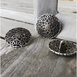 Silver Antique Delicate Patterned Metal Buttons with Eyelet 15 mm or 23 mm (Pack of 10) (15 mm)