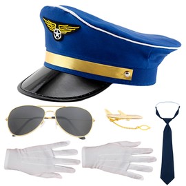 LaVenty Pilot Costume Airline Pilot Captain Costume Pilot Dress Up Accessories Captain's Hat Chauffeur Hat (Blue 2)