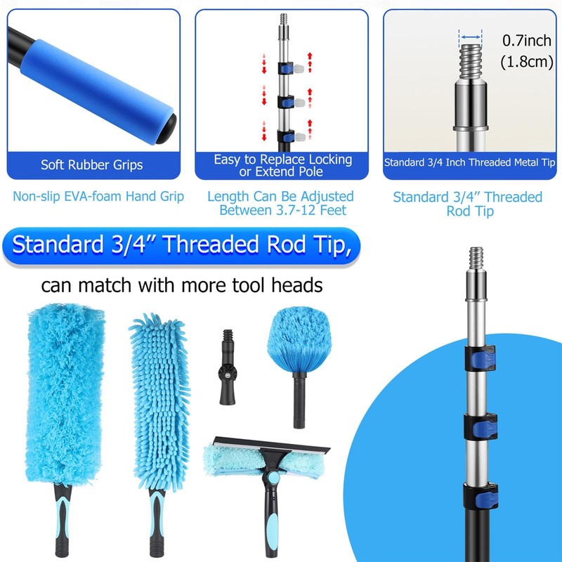 Hammrit 12FT Telescopic Extension Pole | 3-12FT Adjustable Aluminum Paint