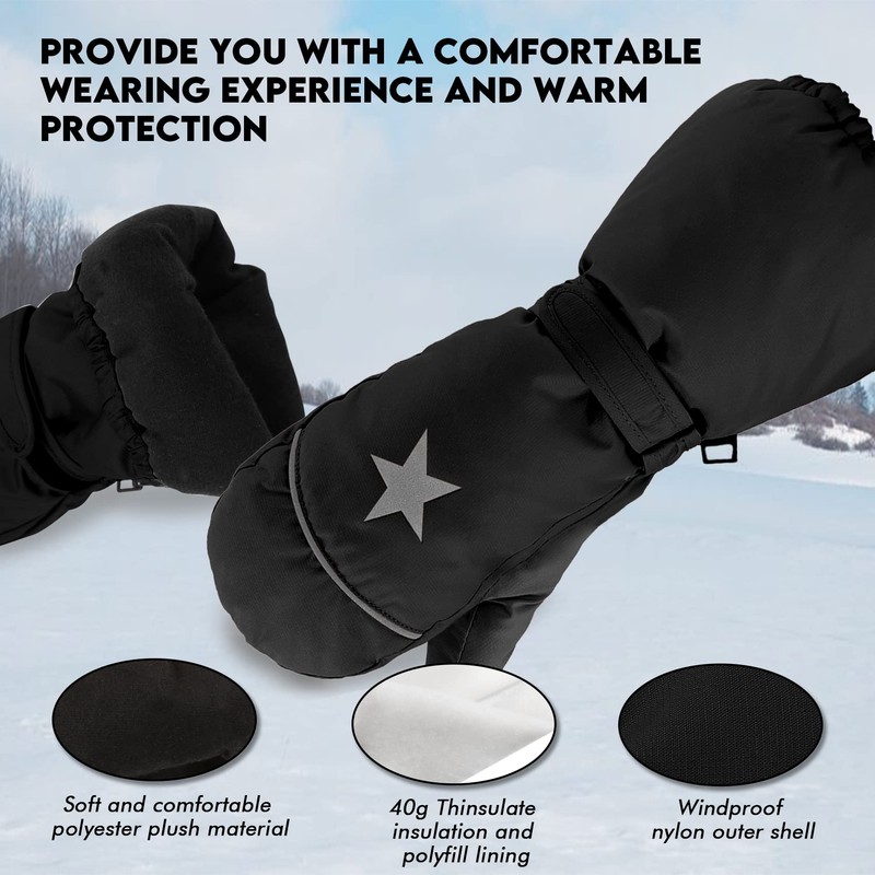 HIGHLOONG Kids Toddler Waterproof Snow Ski Mittens- Breathable Thinsulate Lined