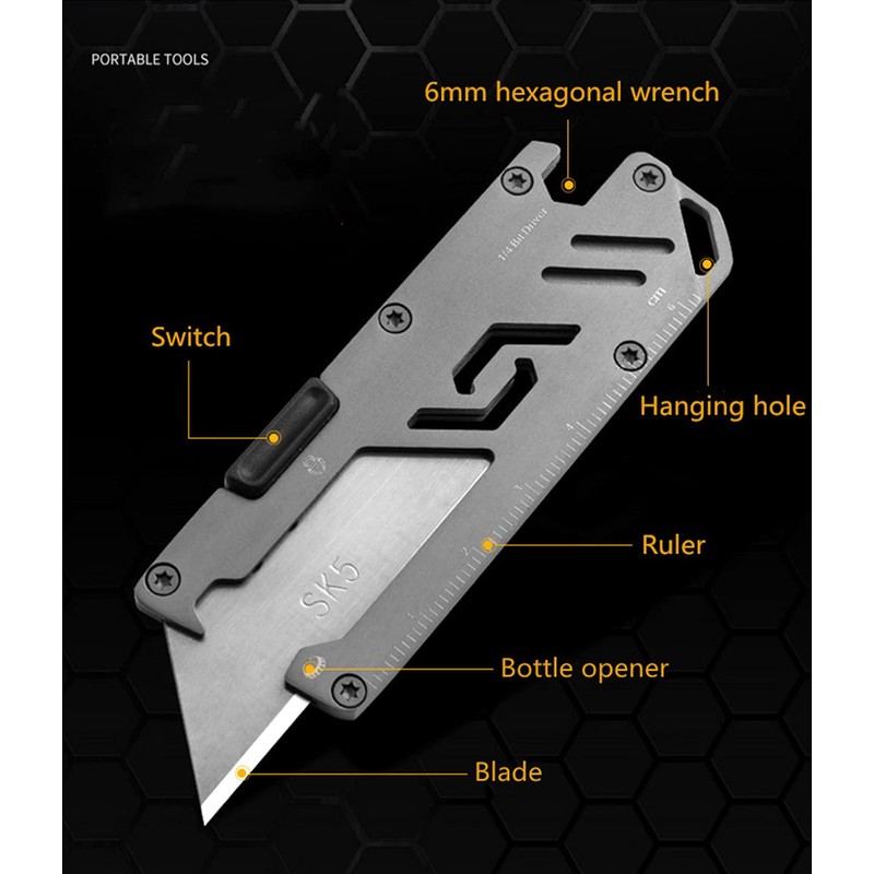 KUNSON Stainless Steel Keychain Utility Knife, Portable Pocket Retractable Box