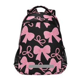 Pink Bow Kids Backpack Bow School Backpack for Girls,Preschool Elementary Kindergarten School Bag Pink Bow Black Student Bookbag Travel Laptop Bag Casual Daypack