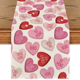 Artoid Mode Pink Ture Love Heart Valentine's Table Runner, Festival Anniversary Kitchen Dining Table Decoration for Home Party Decor 13x48 Inch