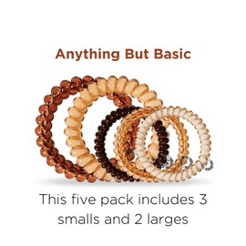 TELETIES - Mixed Spiral Hair Coils - Ponytail Holder Hair Ties for Women - Phone Cord Hair Ties - Strong Grip, No Rip, Water Resistant, No Crease - Small + Large 5 pack - Anything but Basic