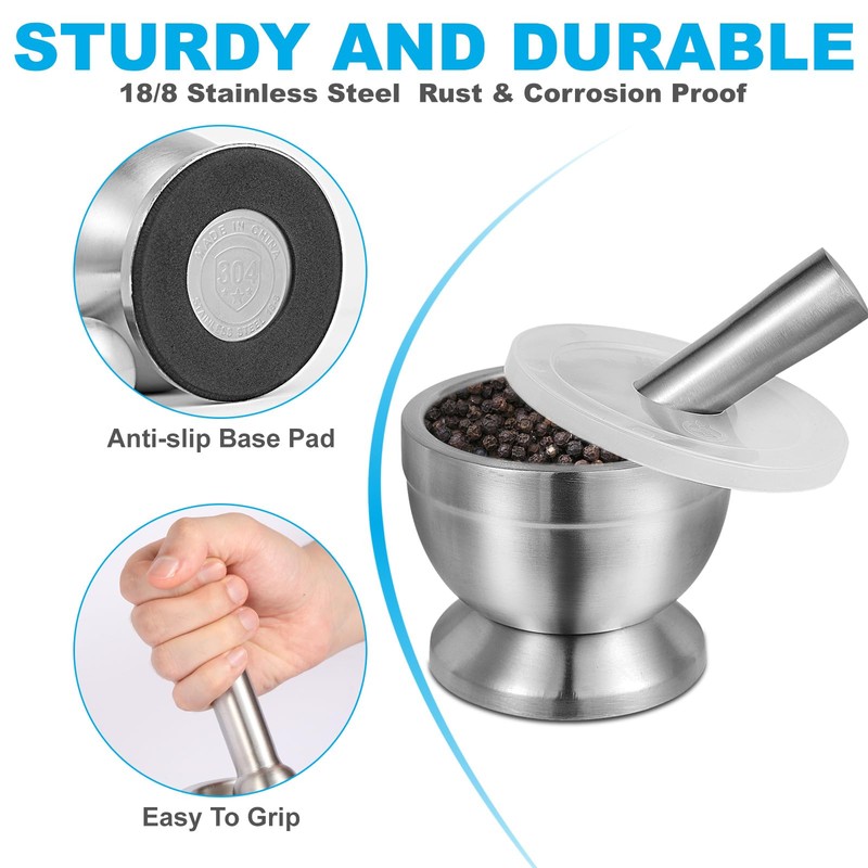Pwkauka 18/8 (304) Stainless Steel Mortar and Pestle Set,Mortar and