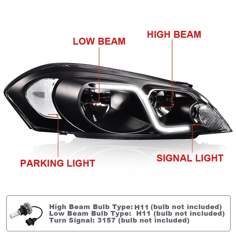 PIT66 LED DRL Headlight, Compatible with 2006-2013 Chevy Impala /2014-2016