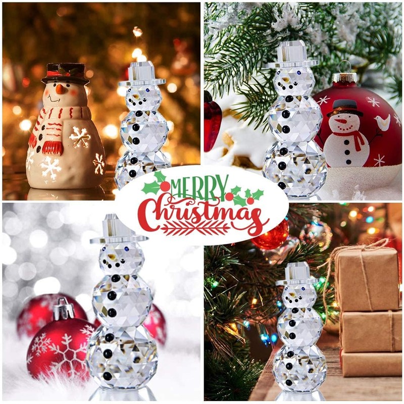 HDCRYSTALGIFTS Crystal Snowman Figurines Collectibles with Hat, Table Decor Paperweight