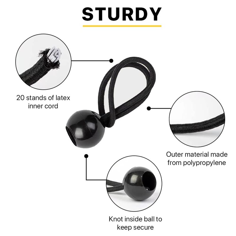 Hodzeed Ball Bungee Cords, 23CM/9IN Black Tie Down Cords for