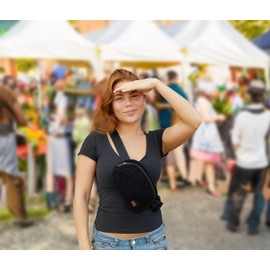 Funky Junque Sherpa Belt Bag for Women Crossbody Sling Bag Fanny Pack with Adjustable Nylon Straps and Multiple Zipper Pockets - Sherpa - Black