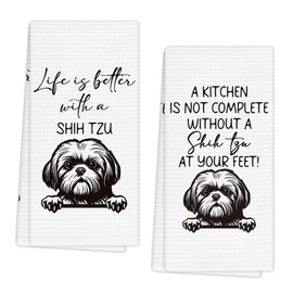ZMNGDOQD Shih Tzu Gifts Kitchen Towels Set of 2, Shih Tzu Gifts for Women Decorative Dish Hand Towels for Kitchen Bathroom Decor, Dog Lover Owners Gift Hand Dish Towel 16x24in