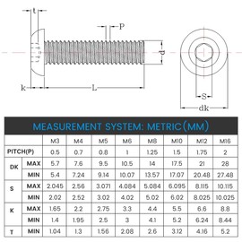 M5-0.8 x 16mm Socket Button Head Socket Cap Bolts Screws Allen Socket Drive Screws Stainless Steel 304 (A2-70) Fully Threaded Machine Screws, Pack of 100